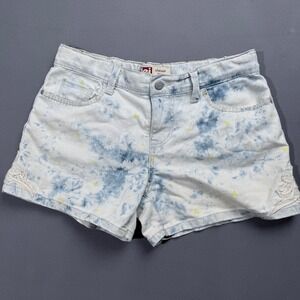 Lei Chelsea Tie Dye Denim Shorts Blue‎ Yellow Distressed Summer Festival Size 14